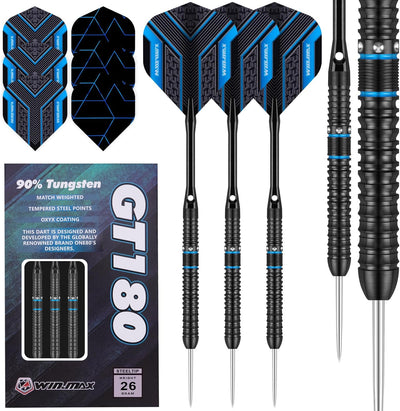 WIN.MAX Dartpfeile mit Metallspitze 90% Tungsten 3 Stück 90% Wolfram Stahl Darts 18-28 Gramm Dart pr