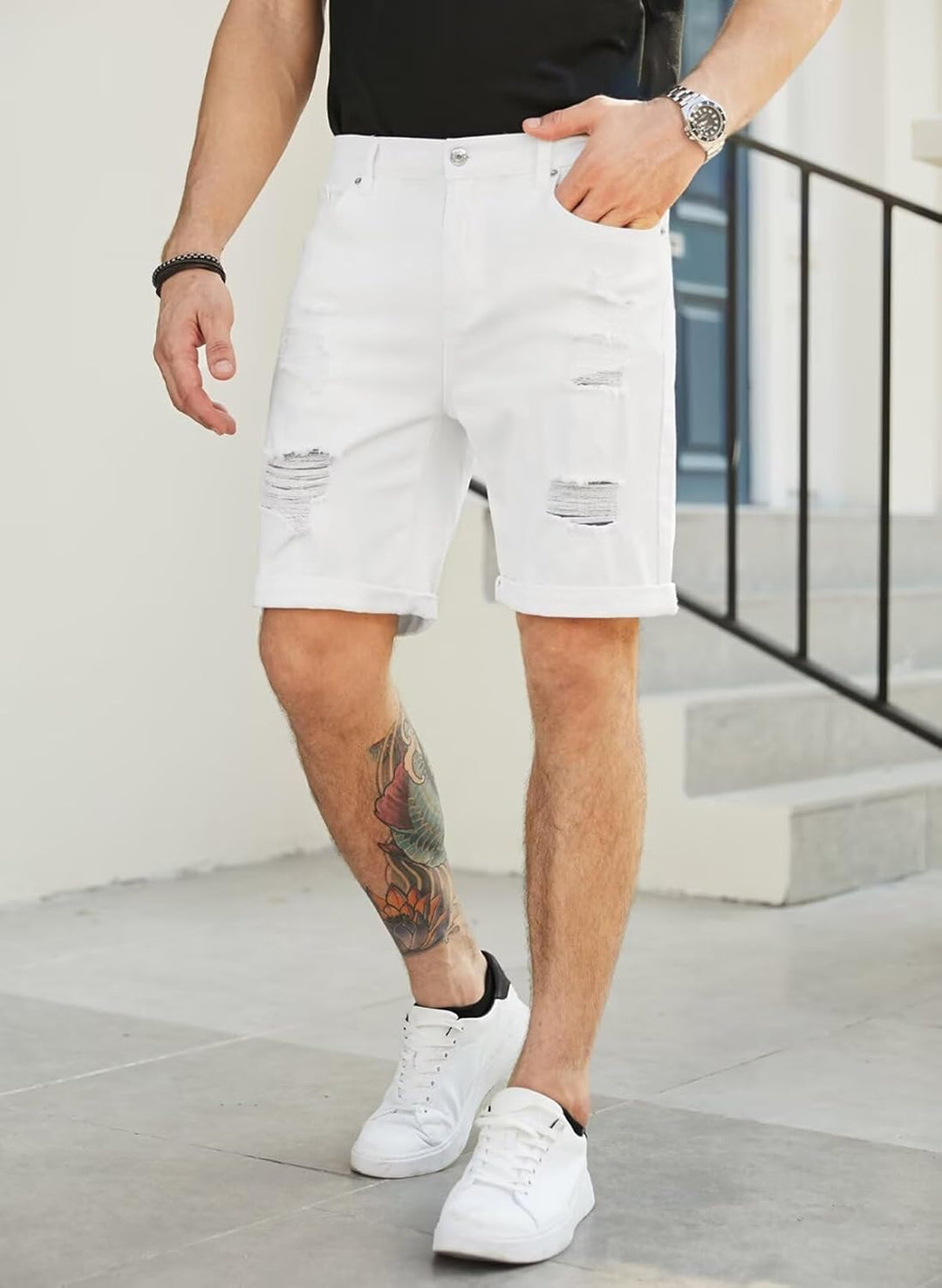 Jeans Shorts Kurze Herren Shorts Sommer Denim Western Casual C Weiss XXL, C Weiss XXL