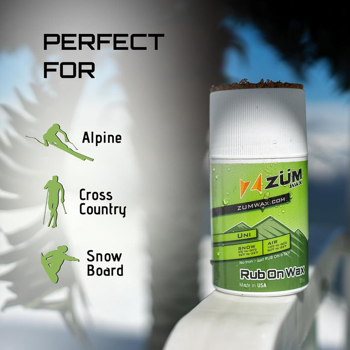 ZUMWax RUB ON Wax Ski/Snowboard - All Temperature Universal - 70 Gram - Incredibly Fast in All Tempe