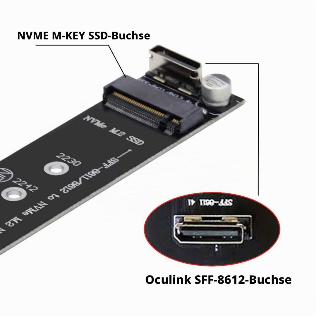 chenyang CY M.2 auf SFF-8611 Adapter,Oculink SFF-8612 SFF-8611 auf NVME PCIe SSD M-Key 2280 22110mm