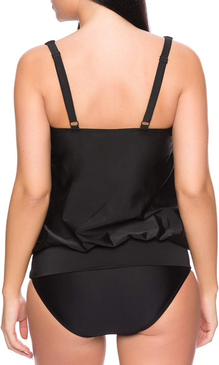Octopus Oversize Damen Tankini Set Bauchweg mit Slip, Hotpants oder High Waist f5465 50 Tankini Schw