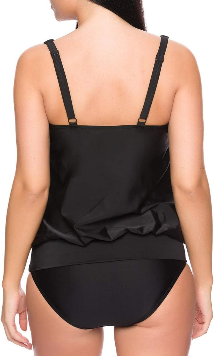 Octopus Oversize Damen Tankini Set Bauchweg mit Slip, Hotpants oder High Waist f5465 50 Tankini Schw