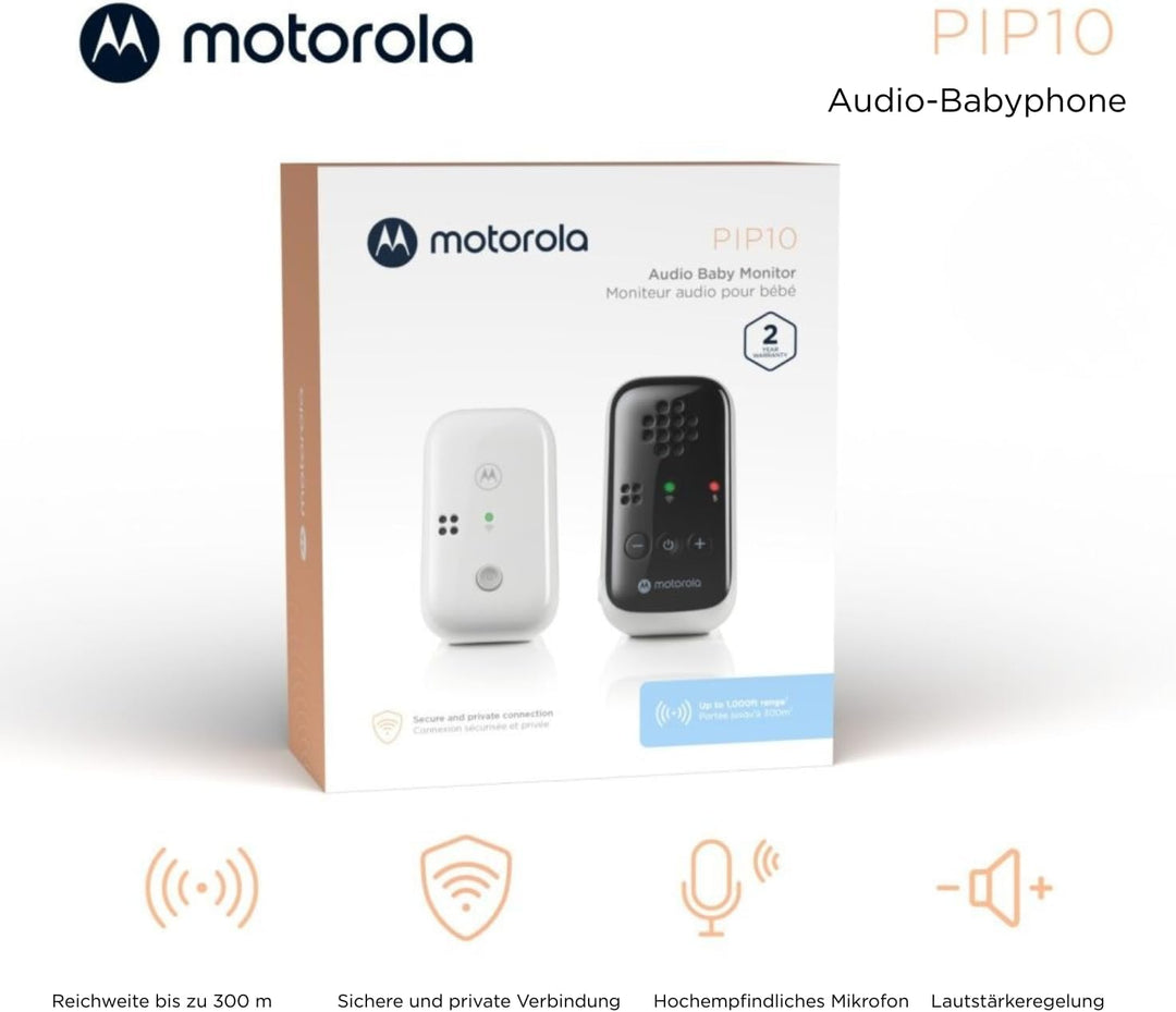 Motorola Nursery BabyPhone PIP10-230V - Tragbare Elterneinheit - 300 Meter Reichweite - Inkl. 2 Netz