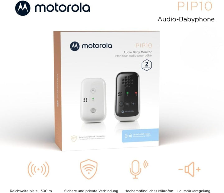 Motorola Nursery BabyPhone PIP10-230V - Tragbare Elterneinheit - 300 Meter Reichweite - Inkl. 2 Netz