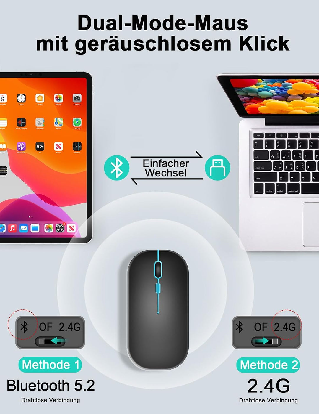 LAMA Kabellose Bluetooth Tastatur &amp; Maus, wiederaufladbare Universal Tablet Tastatur, kompatible mit