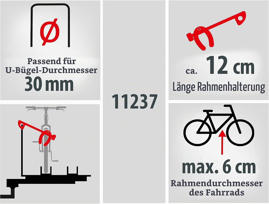 EUFAB 11237 Rahmenhalter kurz, abschliessbar, für U-Bügelrohr: Ø 3,0 cm, 12 cm Länge 12 cm Länge; Ø