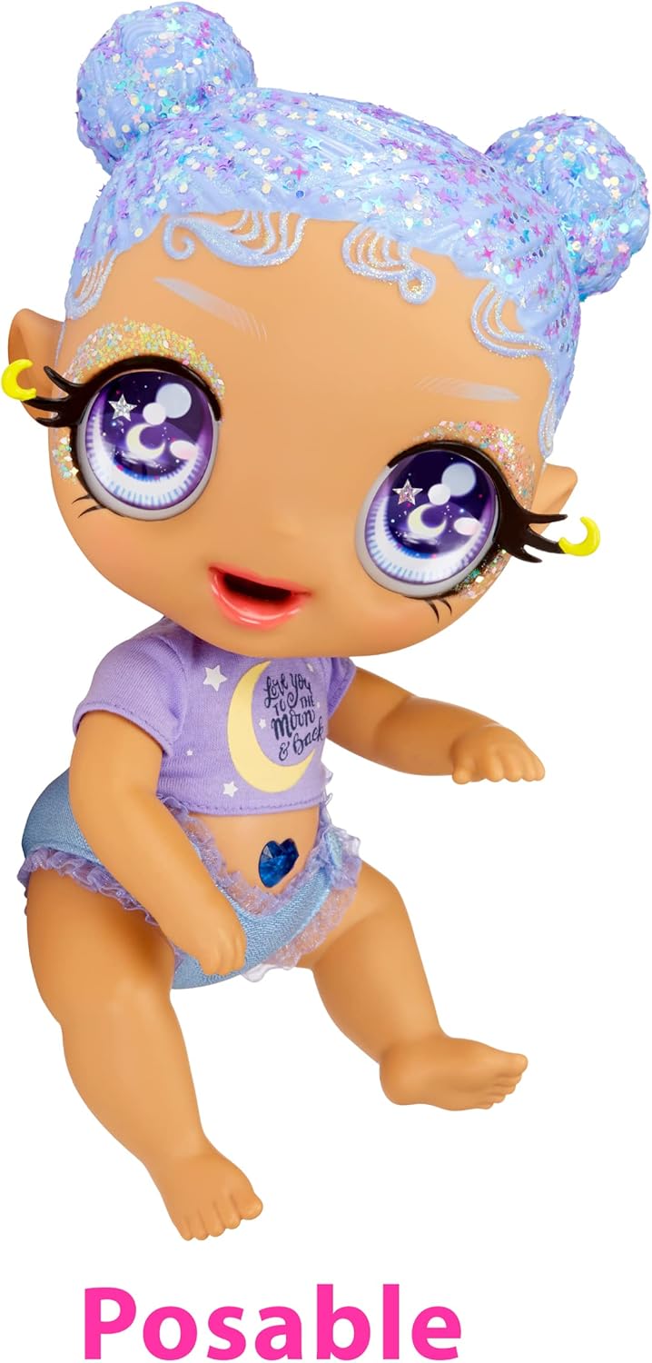 Glitter Babyz MGA Selena Stargazer - Babypuppe mit 3 magischen Farbwechseln durch eiskaltes Wasser,