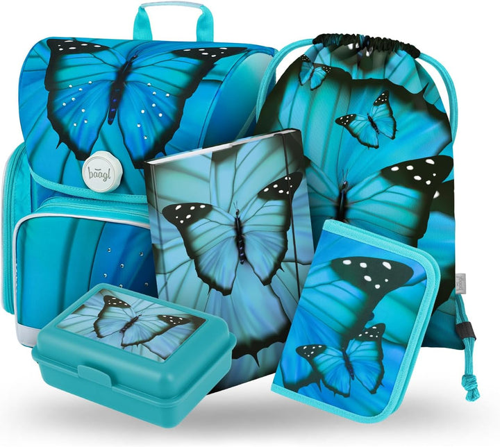 Baagl Schulranzen Mädchen Set 5 Teilig, Ergo Schultasche ab 1. Klasse, Ergonomische Grundschule Ranz