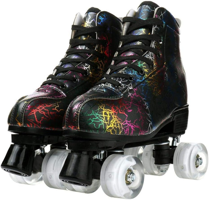 Unisex Roller Skates Double Raw Four Wheels Classic High-top PU Leather Lighting Roller Skates Shoes