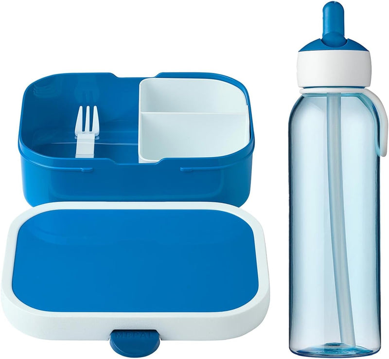 Mepal Lunchset Campus Flip-up Trinkflasche Wasserflasche für Kinder mit Strohhalm Bento-Brotdose mit