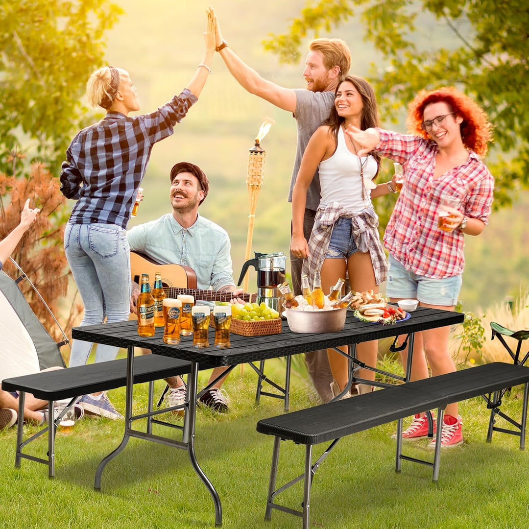 Sekey Bierzeltgarnitur Klappbar Campingtisch Set, 2 x Bierbänke & 1 x Biertisch, 180cm Biertischgarn