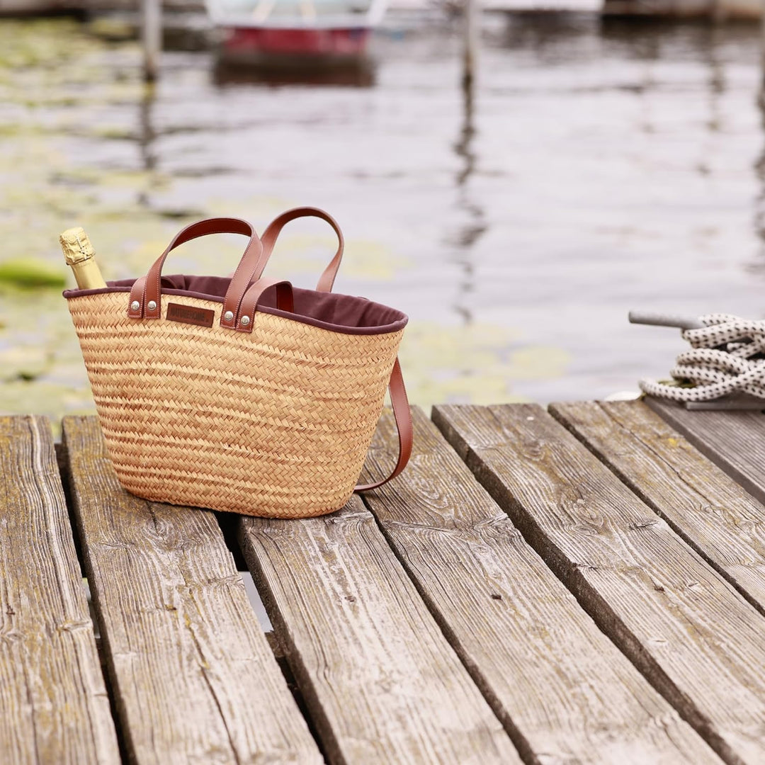 NATUREHOME Palmblatt-Tasche mit Kordelverschluss und edler, dunkler Stoffausstattung, strapazierfähi