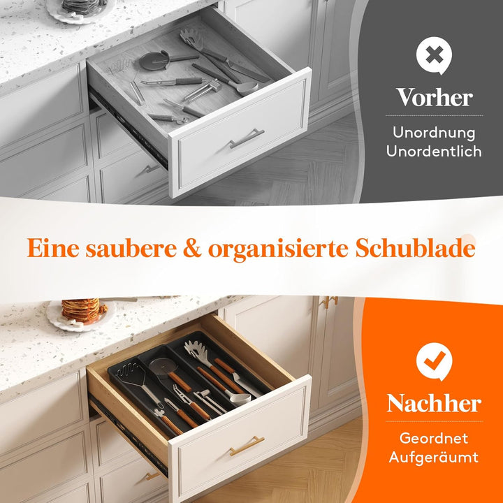Lifewit Besteckkasten für Schubladen, Küchenutensilien Besteckkasten erweiterbar auf 36,5 cm, Schmal
