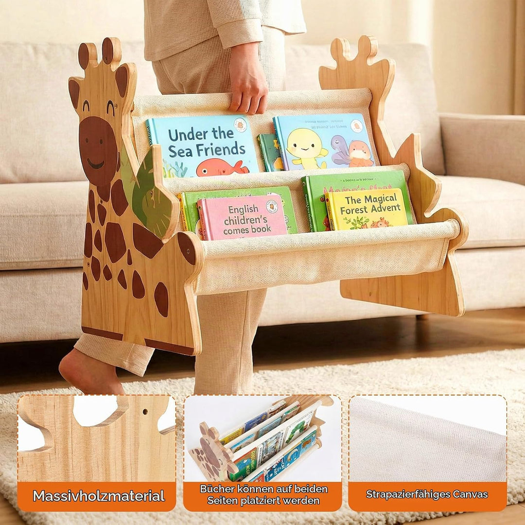 Bücherregal Kinder, Montessori Kinder Buchständer aus Holz mit 4 Ablagen, Kinderregal für Buchaufbew