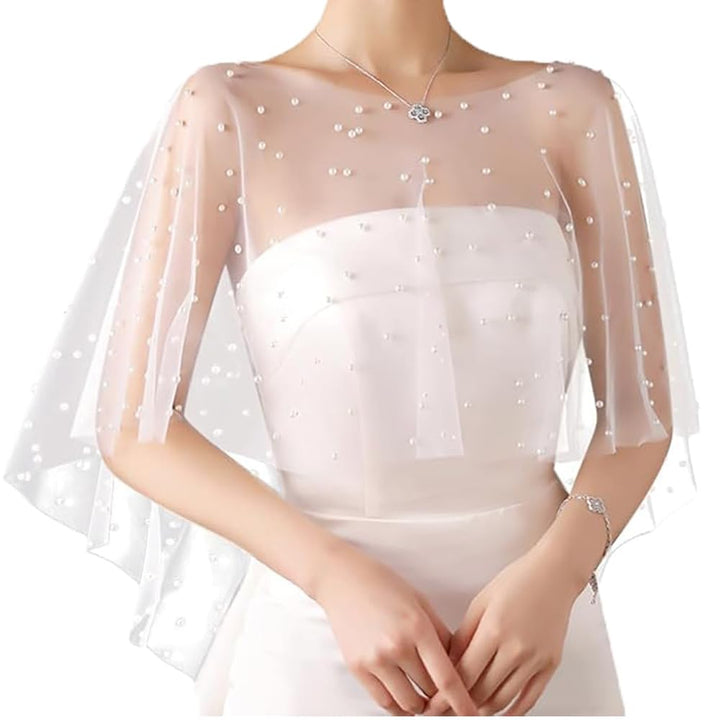 Tüll Perlen Umhang Weicher Organza Brautumhang Chiffon Schal Elegant Cape Kurzer Schulterumhang mit