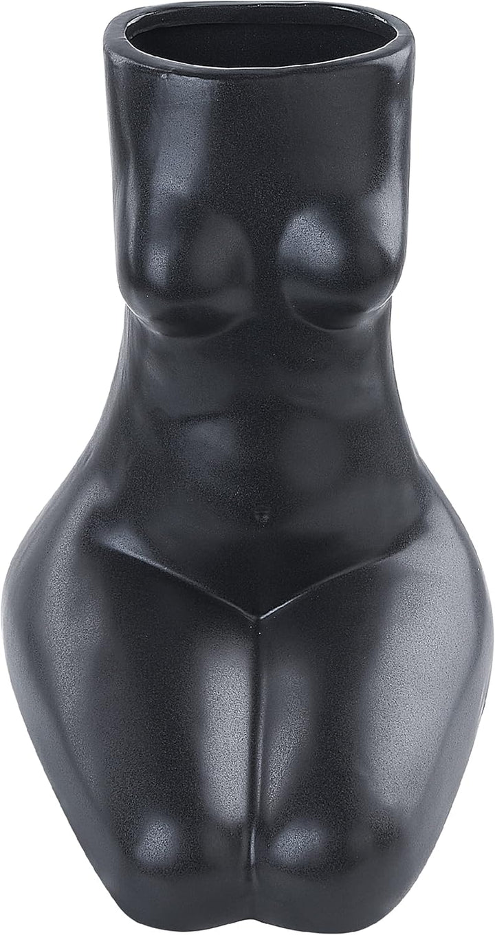 Blumenvase Keramik handgefertigt schwarz 22 cm weibliche Form Modern Pyrgos