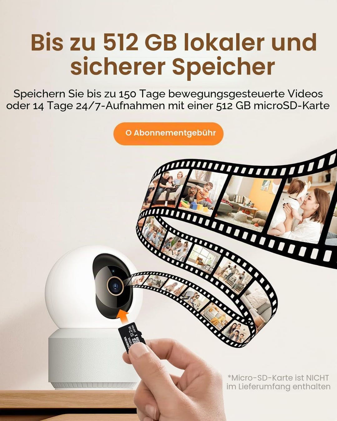 Anona Pano 4K Innenkamera mit 512 GB SD-Karte. Baby-/Haustierüberwachung per App, 360° Schwenk/Neige