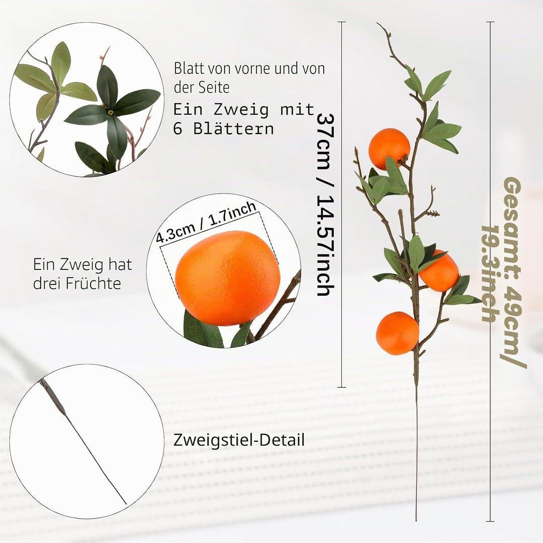 Woration 4Stück Künstliche Apfelsine Zweigstellen Simulationen Mandarine Baum Pflanze Vorbau Frucht
