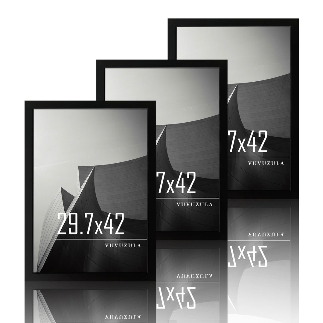 VUVUZULA Bilderrahmen A3 Schwarz Holz Fotorahmen 30x42cm Holzrahmen MDF Rahmen DIN A3 3er Set Schwar