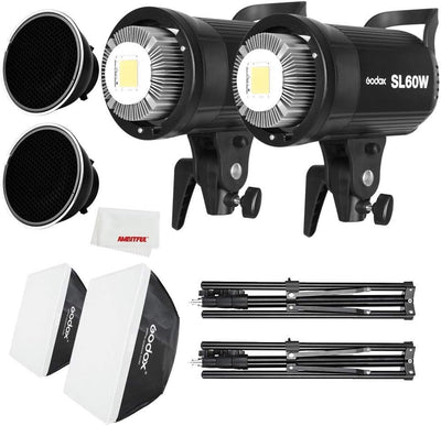 GODOX SL-60W LED Video Licht und 60 x 60 cm Softbox, Lichtständer, Wabenraster, kompatibel für Films
