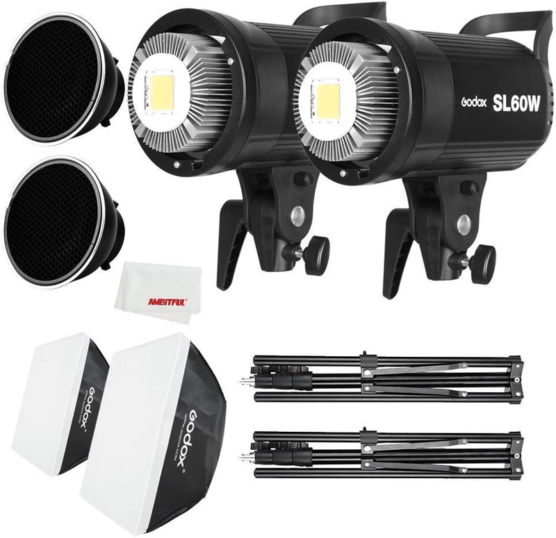 GODOX SL-60W LED Video Licht und 60 x 60 cm Softbox, Lichtständer, Wabenraster, kompatibel für Films