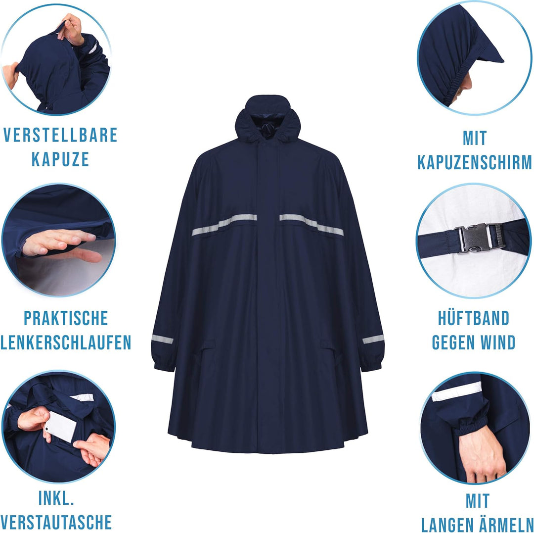 HOCK Regenponcho mit Reissverschluss und Ärmeln - Fahrradponcho Wasserdicht & Atmungsaktiv - Mit Kap