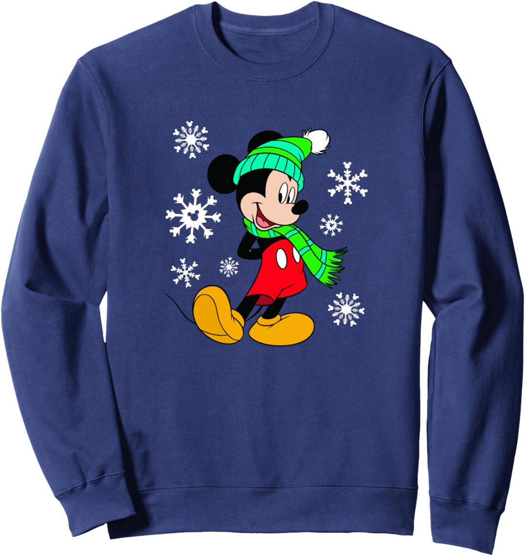 Disney Mickey Mouse Winter Hat Scarf & Snowflake Weihnachten Sweatshirt