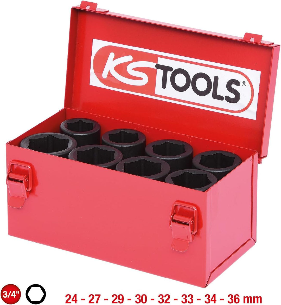 KS Tools 515.0510 3/4" Sechskant-Kraft-Stecknuss-Satz, 8-tlg. lang, Farbig