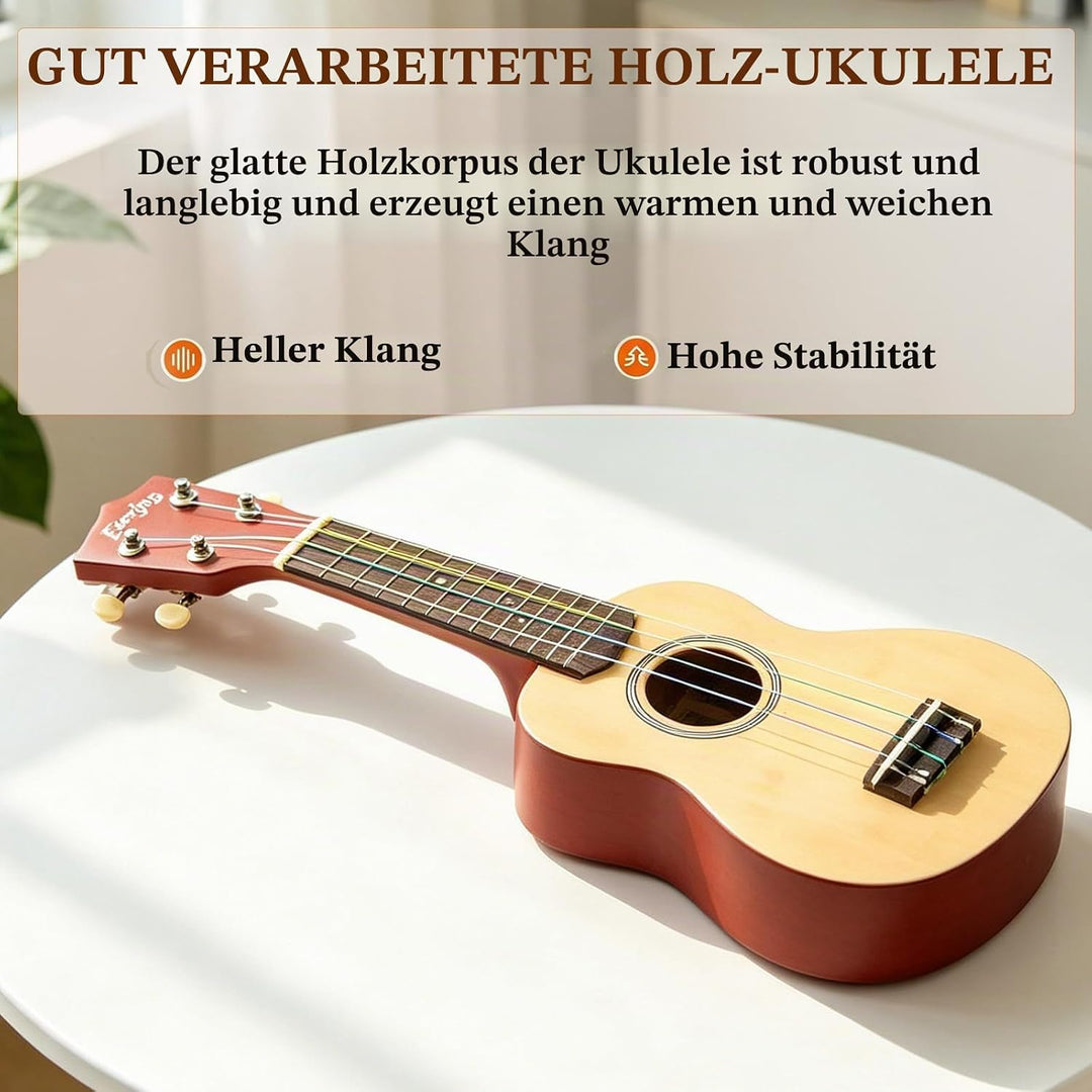 Everjoys Sopran Ukulele Set für Erwachsene 21 Zoll Ukulele Starter Kit mit Tasche, Tuner, Songbook,