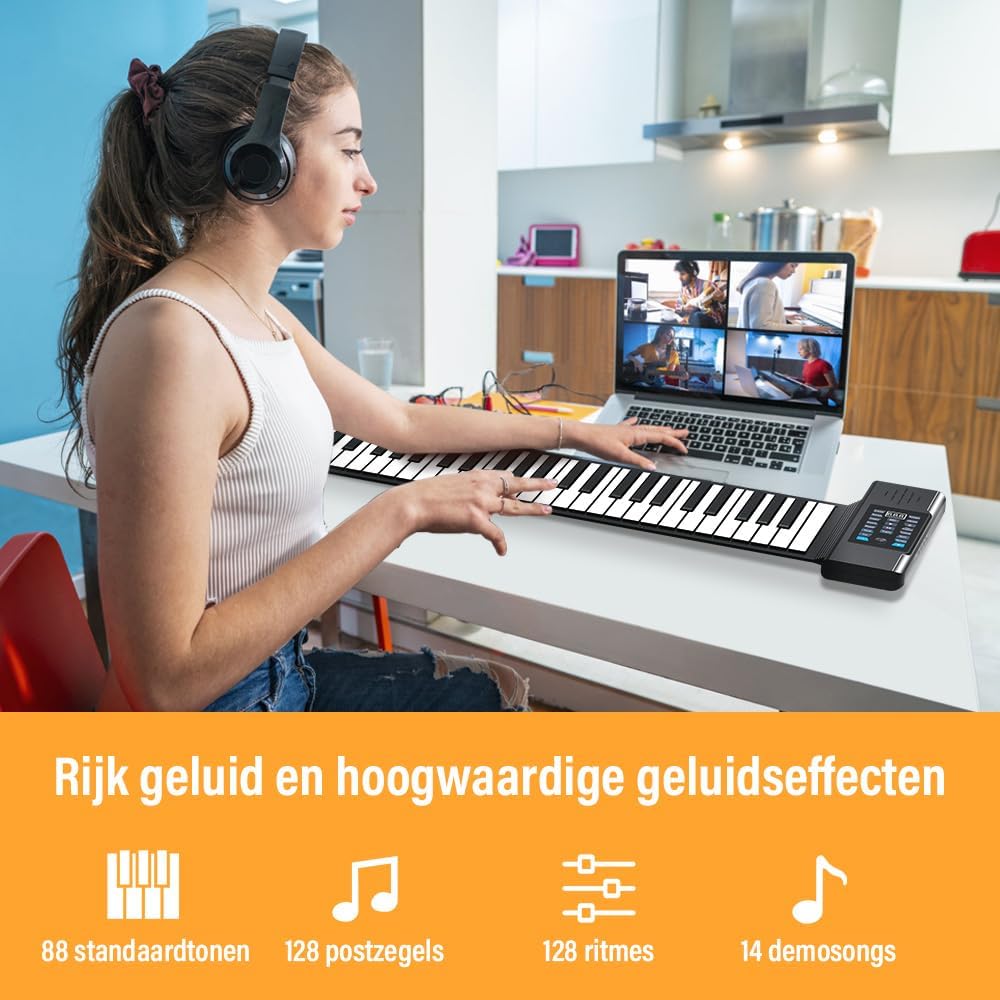 OYAYO Rollpiano 88 Tasten Roll Up Piano Keyboard Unterstützt MIDI mit 128 Tönen und Rhythmen, Rollkl
