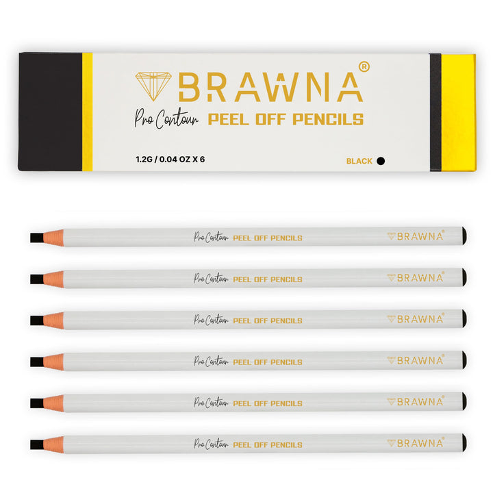 BRAWNA 6er Set Brow Pro Peel-Off Mapping Stifte Schwarz – Wasserfester Augenbrauen Mapping Stift – P