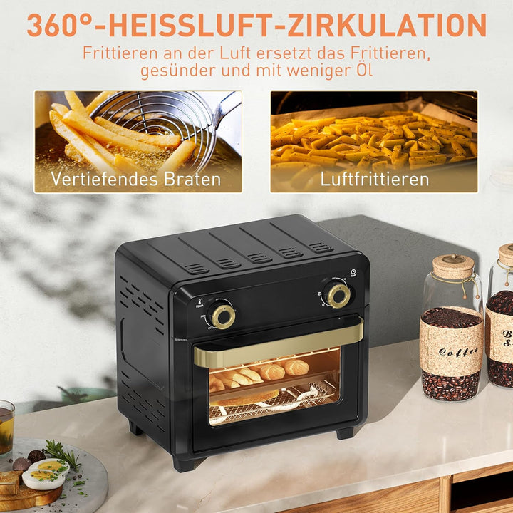 HOMCOM Minibackofen mit Umluft, 10L Heissluftfritteuse, Backofen Klein mit 60-Min-Timer und Innenbel