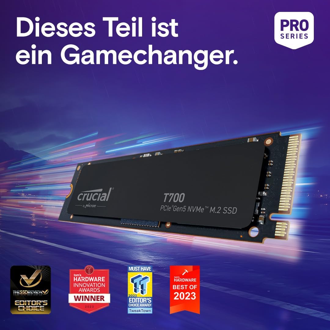 Crucial T700 4TB Gen5 NVMe M.2 SSD - Bis zu 12.400 MB/s - DirectStorage-fähig - Gaming, Fotografie,