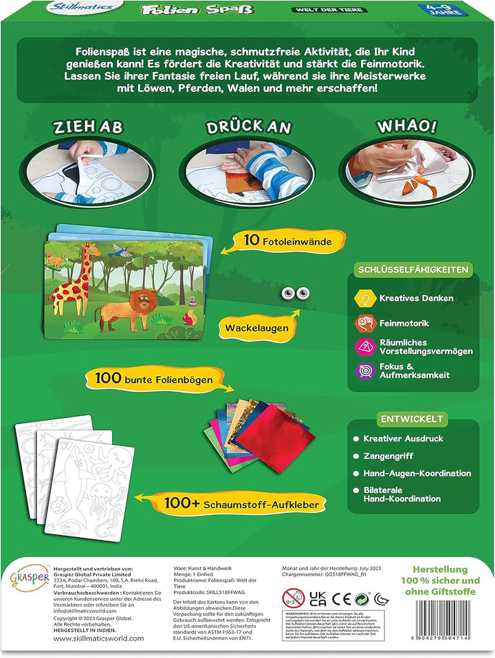 Skillmatics Kunst & Bastelaktivität- Folienspass Tiere, Schmutzfreie Kunst für Kinder, Bastelsets, D