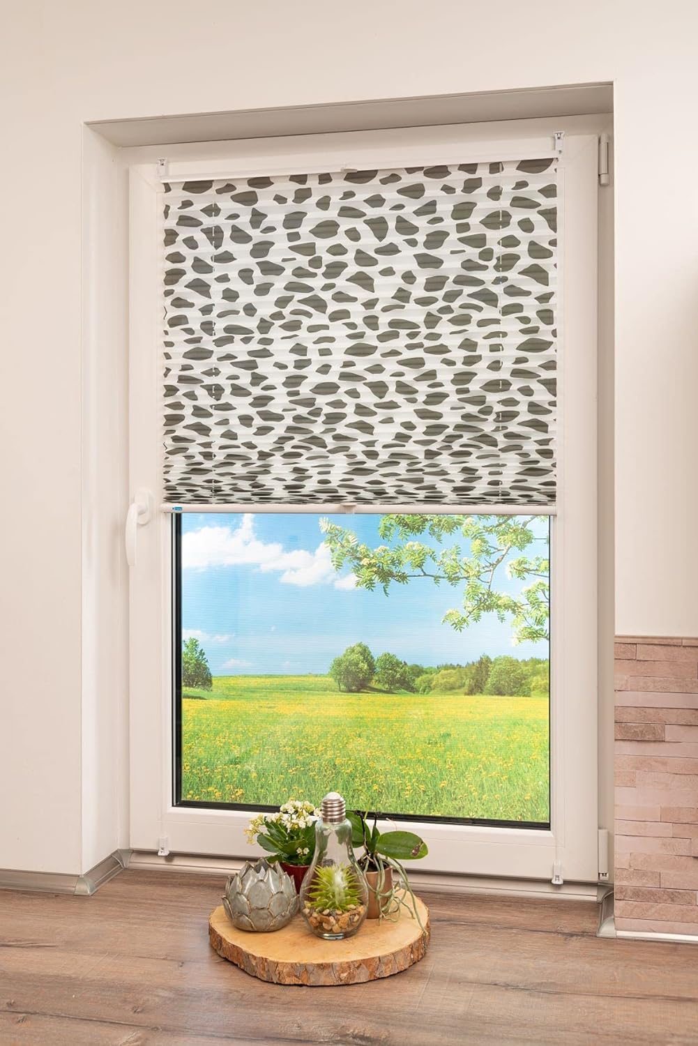 K-home Klemmfix-Plissee, Steingrau Bedruckt, 85 x 130 cm 85 x 130 cm Steingrau Bedruckt, 85 x 130 cm