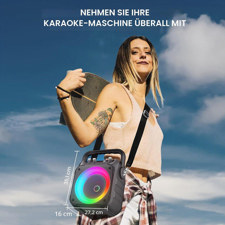 Karaoke Maschine Ankuka Karaoke Anlage mit 2 Mikrofonen Bluetooth Lautsprecher für Erwachsene & Kind