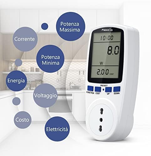 Maxcio Strommessgerät mit LCD-Display, italienischer Stecker 16 A, Hintergrundbeleuchtung, Leistungs