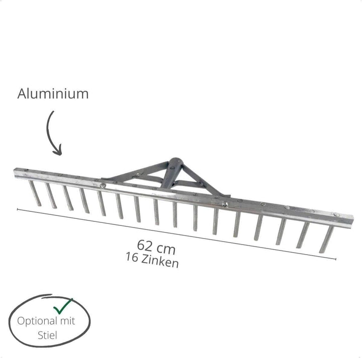 Rekord Aluminium Rechen leicht mit 16 Zinken Breite 62 cm - mit Stiel 150 cm, Rasenrechen, Gartenrec