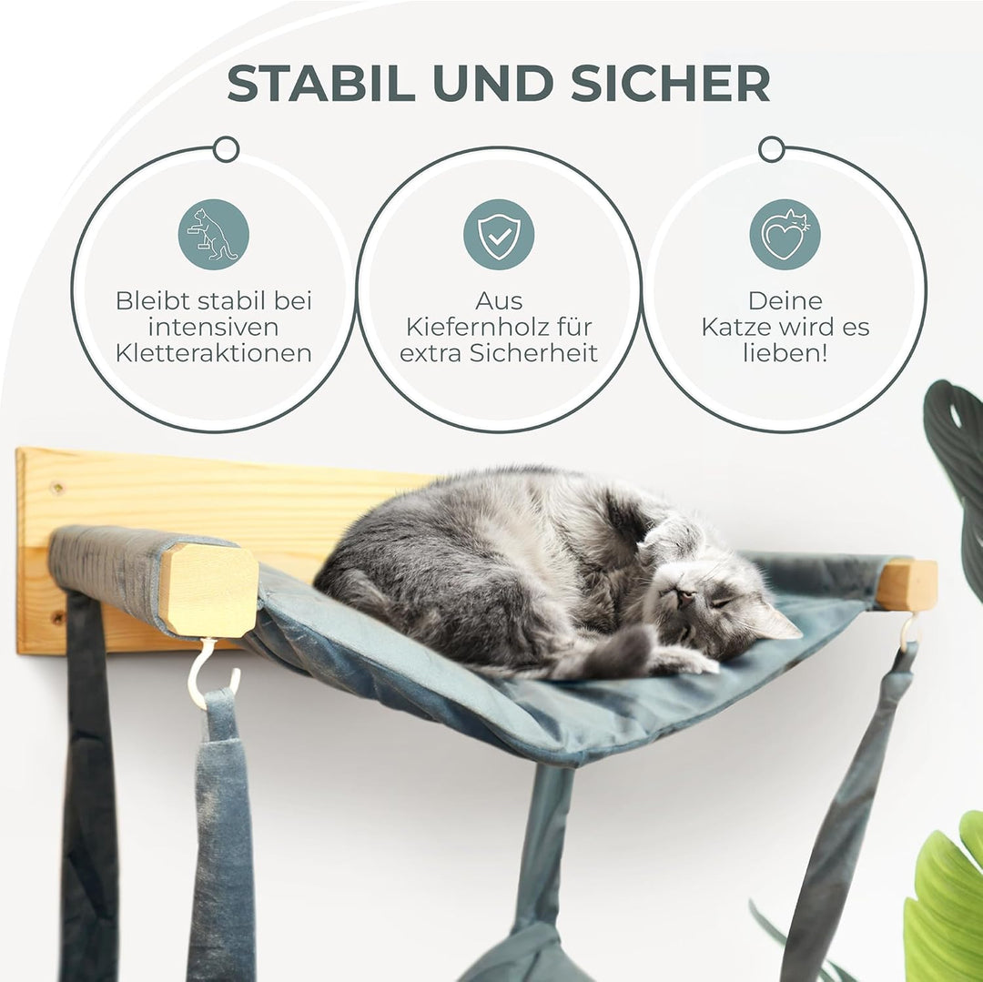 myHANA Kletterwand Katzen Kiefernholz | Hängematte Katze Wand 3 Farbvarianten| WandHängematte | Katz