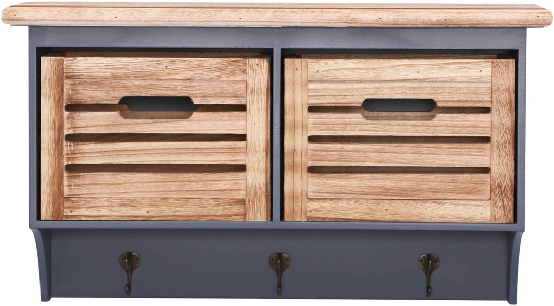 Woodkings® Wandregal Kansas Holz mit Ablage Schubladen und Haken Wandboard Badmöbel Badezimmermöbel