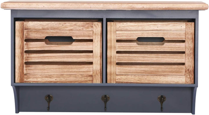 Woodkings® Wandregal Kansas Holz mit Ablage Schubladen und Haken Wandboard Badmöbel Badezimmermöbel