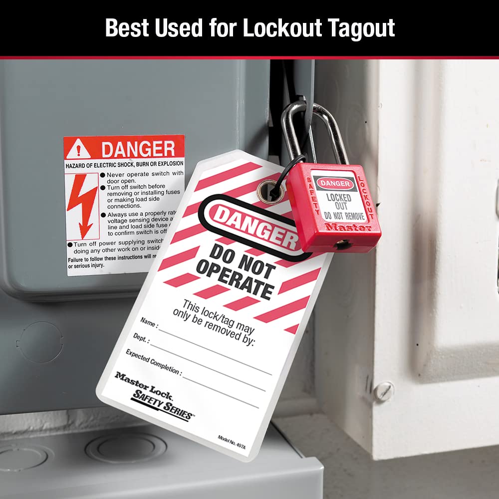Master Lock 497A Sicherheitsetikett „Do Not Operate“, Englisch, laminiert, Black/RED, 23.4 cm x 10.4