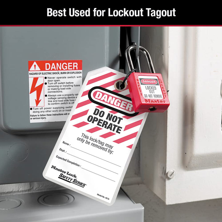 Master Lock 497A Sicherheitsetikett „Do Not Operate“, Englisch, laminiert, Black/RED, 23.4 cm x 10.4