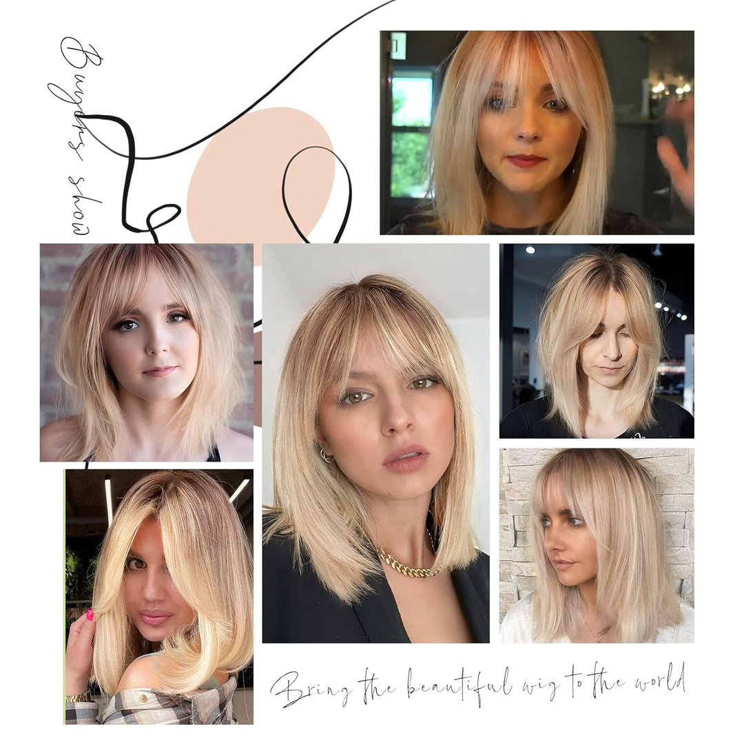 WOKESTAR Kurzes Blond mit Dunklen Wurzeln Farbe Perücken für Frauen, Bob Style Synthetische Hitzebes