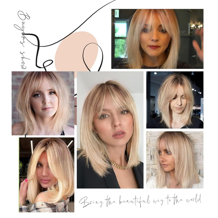 WOKESTAR Kurzes Blond mit Dunklen Wurzeln Farbe Perücken für Frauen, Bob Style Synthetische Hitzebes