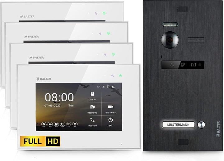 SCHUTZER Balter EVO HD Video Türklingel mit Kamera, 2 Draht Türsprechanlage 1 Familienhaus, 4x7 Zoll