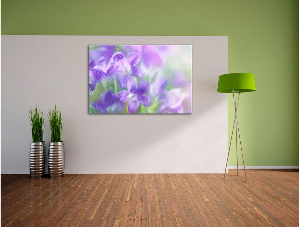 Pixxprint Lilane Lavendelblumen Kunst Buntstift Effekt, Format: 100x70 auf Leinwand, XXL riesige Bil