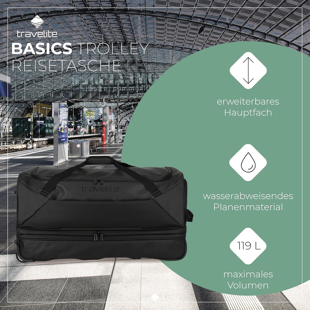Travelite Trolley Reisetasche mit Rollen aus wasserabweisendem Material, Basics Weichgepäck Rolltasc