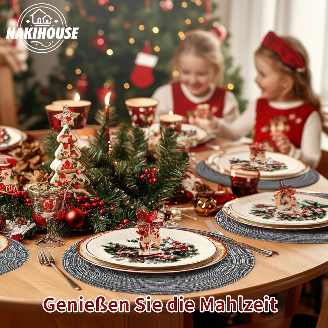 Platzsets Rund Grau Geflochten Tischsets 12er Set Hitzebeständigem Tisch Tischsets Waschbar für Küch