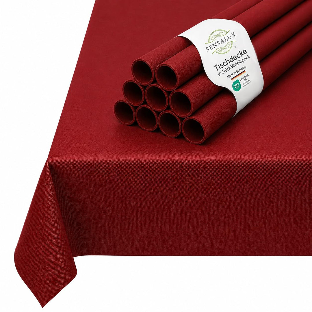 Sensalux Tischdecke, abwaschbar, Vorteilspack, 10 Stück, 1m x 2,5m, Bordeaux, Bordeaux